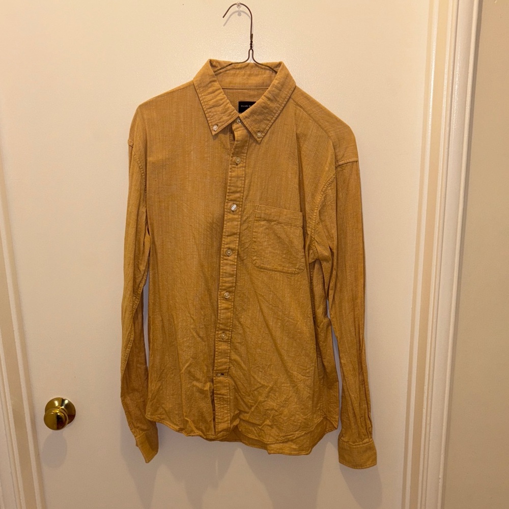 Club Monaco Men's Yellow Button-Down Shirt Linen Cotton Blend